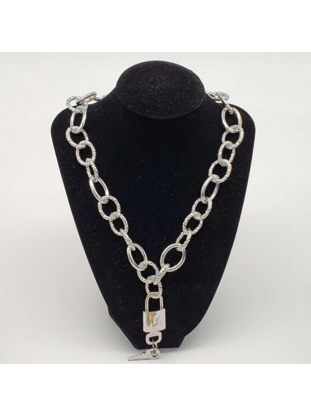 Authentic Louis Vuitton Lock & Key with Unbranded Silver Plated Chain Necklace